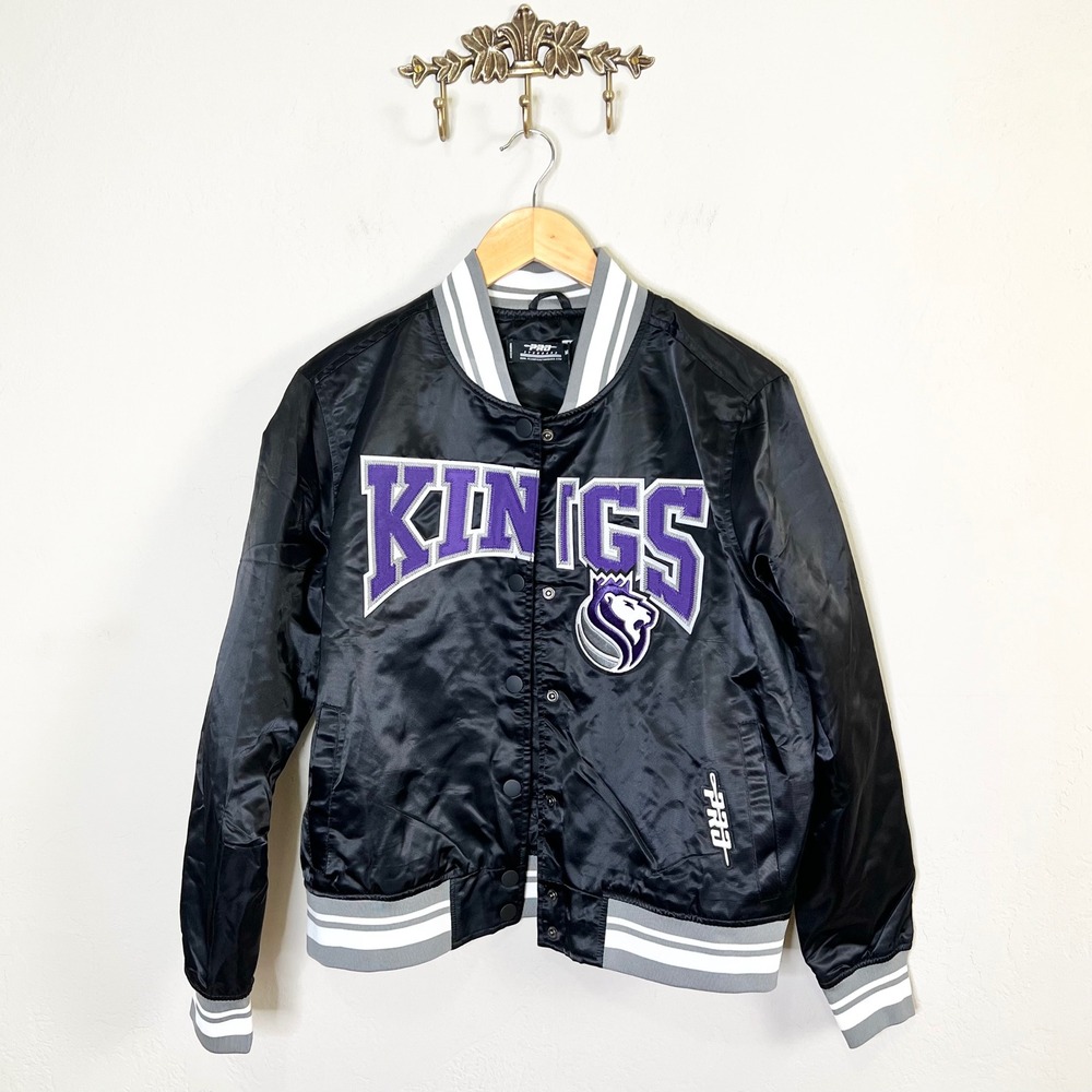 Sacramento Kings Pro Standard NBA Satin Bomber Jacket Youth Size M Black NEW
